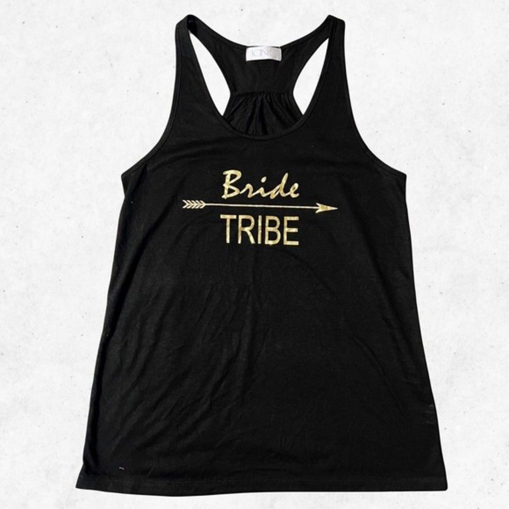 Icing Women’s Black Bride Tribe Tank Top New‎ No Tags Size L/XL Golden Letters